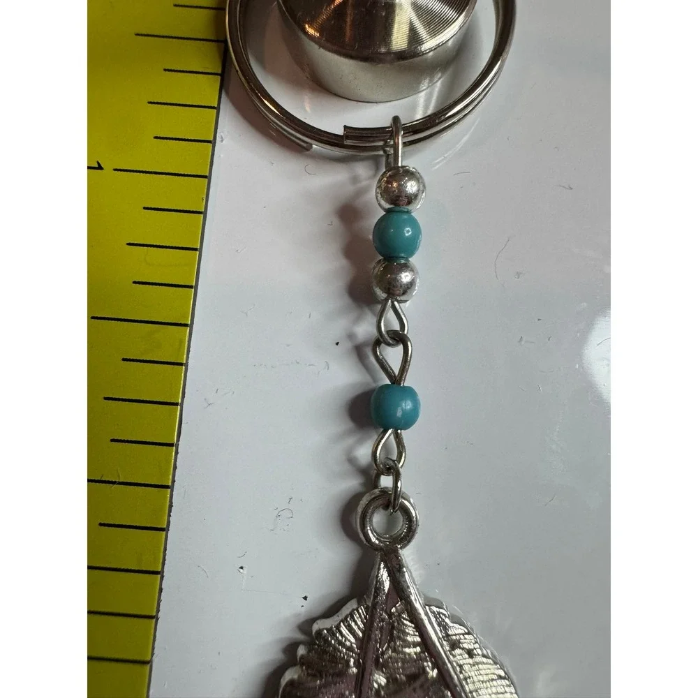 Bohemian Silver Tone‎ Double Feather Keychain with Turquoise Beads Southwestern